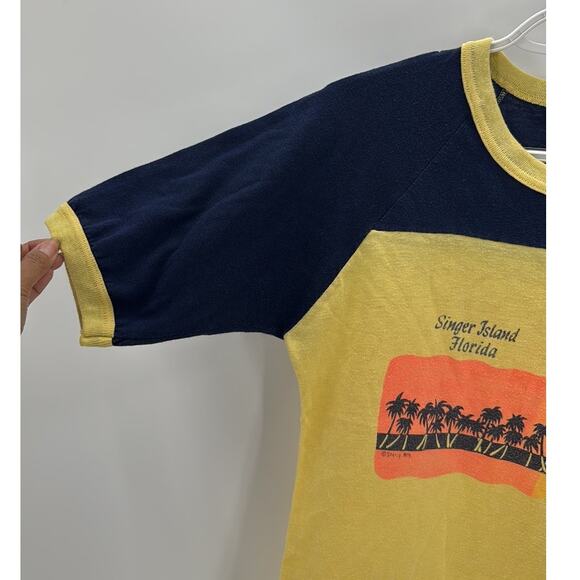 Vintage t-shirt raglan sleeves sunset palm trees "Singer Island Florida" 70s 80s - Picture 4 of 6